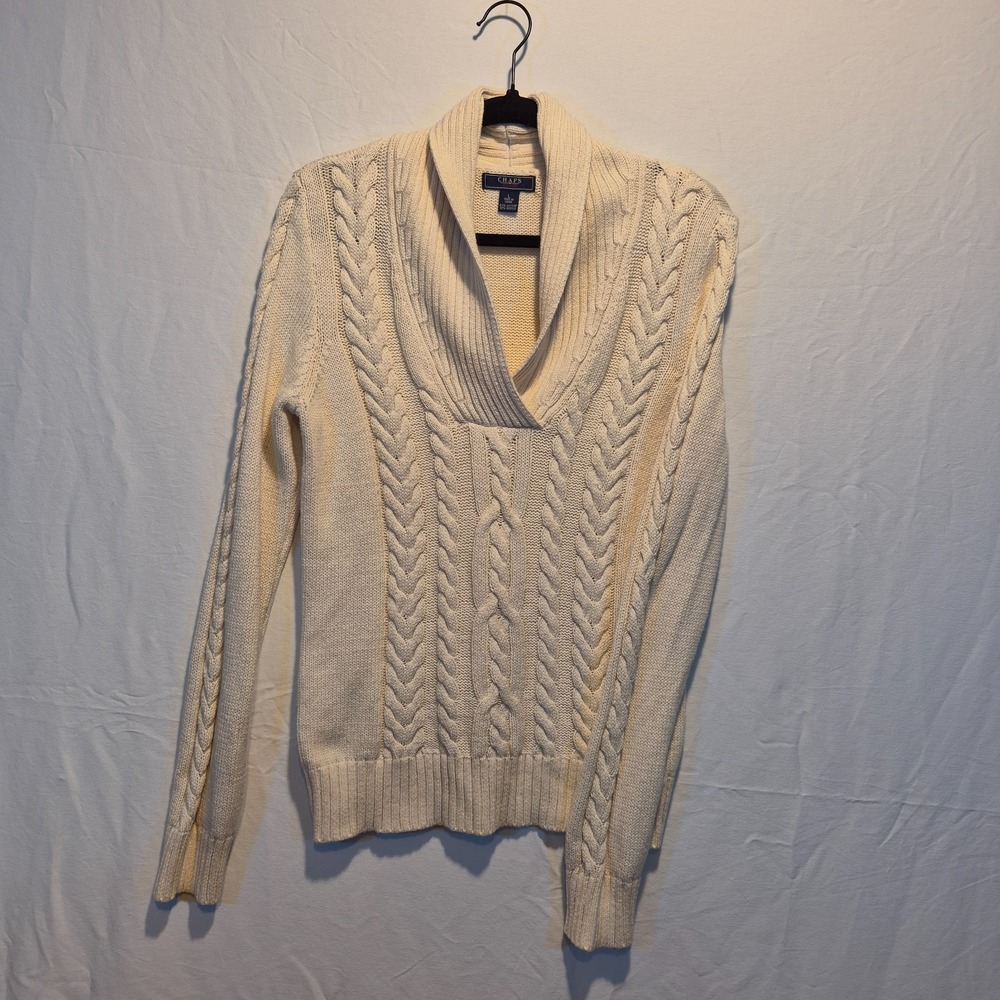 Chaps Denim Womens Lrg Cottagecore Sweater Coastal Grandma Preppy Classic Style